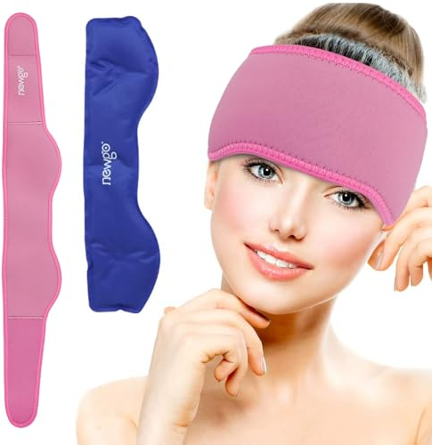 NEWGO® Migräne Kühlpad Gel Kühlkissen, Migräne Stirnband Kalt-Warm Kompresse für Migräne, Kopfschmerzen, Sinusschmerzen, 1 Stück(Rose)