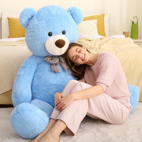 MorisMos 140cm riesen Teddy, Blau groß teddybär XXL, weich Kuschelbär Plüschbär XXXL, Freundin Mädchen Frauen Mutter