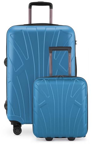 Suitline - Kofferset für EasyJet - Unter-Sitz Trolley kleines Handgepäck 45x36x20 cm + Check-In Reisekoffer für 15 kg Gepäck, ABS, 4 Rollen, TSA Schloss, Cyan