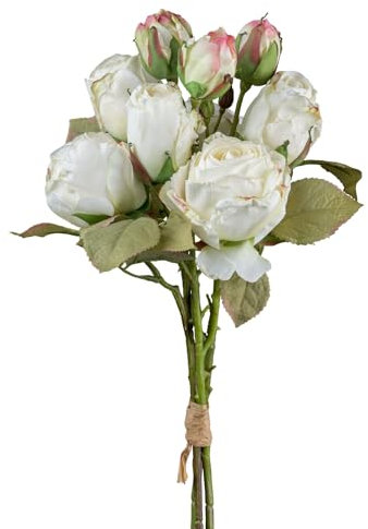 CREATIV green künstlicher Vintage-Rosenbund in weiß I dekoraktiver Rosenstrauß I künstliche Rosen weiß I Rosen für Hochzeit & als Deko I hochwertige & dekorativer Strauß I Blumenstrauß künstlich