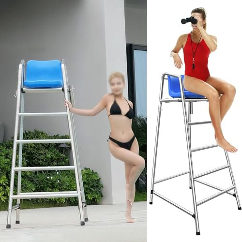 AviiSo Escalera para Piscina Exterior Desmontable Acero Inoxidable Silla Salvavidas con Agujero para sombrilla, Silla Alta de Playa/Salvavidas para Exterior/Interior, 5.9 pies de Alto