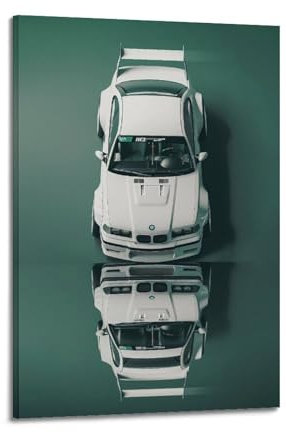 BPQN Rennwagen-Poster, weiß, M3 E36, deutscher Sportwagen, dekoratives Gemälde, Leinwand, Kunstbild, 60 x 90 cm