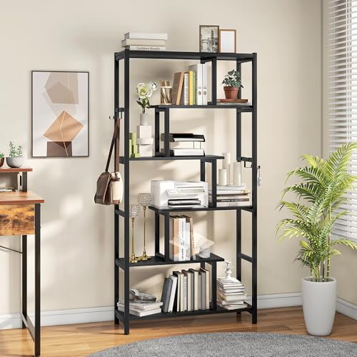 YITAHOME Bücherregal, Regal mit 6 Ablagen, Standregal mit Stahlrahmen, Metallregal Küchenregal Stehend, Freistehendes Regal für Wohnzimmer Holzregal Lagerregal für Schlafzimmer 80 x 29 x 170cm Schwarz