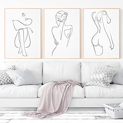 3 Stück Abstrakte One Line Zeichnung Kunst Frau Leinwand Gemälde weibliche Figur Poster Frau Körper Minimalistischer Druck für Home Decor rahmenlos