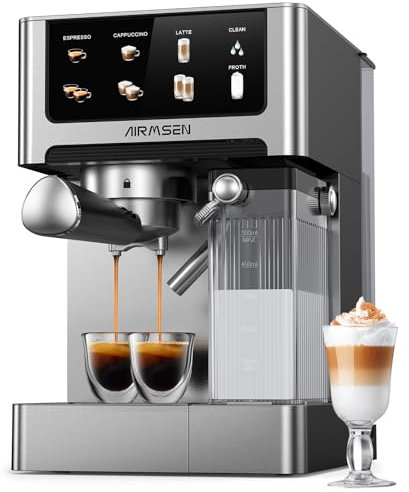 AIRMSEN 20 Bar Espresso Machine with Automatic Milk Frother, Cappuccino & Latte Coffee Maker with Quick Brew Dual Boiler (1350W + 1000W), Stainless Steel, 60oz Water Tank, Touchscreen
