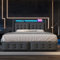 Zepneiy Lit 180x200 avec Sommier LED et USB C, Lit Coffre 180x200 avec 4 Tiroirs et Tete de Lit, Lit Double avec à Lattes, Lit 2 Personnes Lit Rembourré Cadre de lit 180x200(sans Matelas)