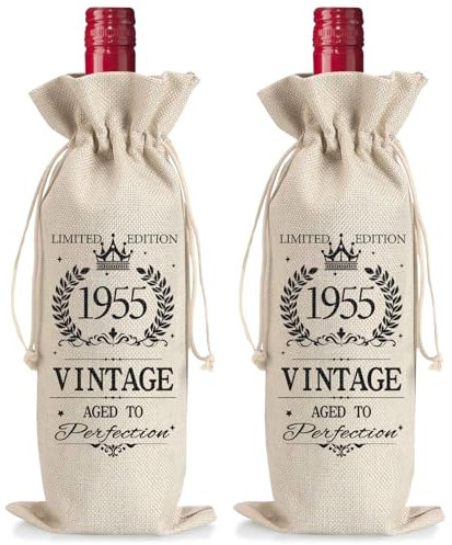2 Stück Jute Weinbeutel zum 70.Geburtstag für Männer Frauen, Geschenk 1955 Flaschentüten, Wiederverwendbare Sackleinen Wein-Geschenkbeutel, Weinflaschenbeutel Verpackung Geschenk für Vater Mutter