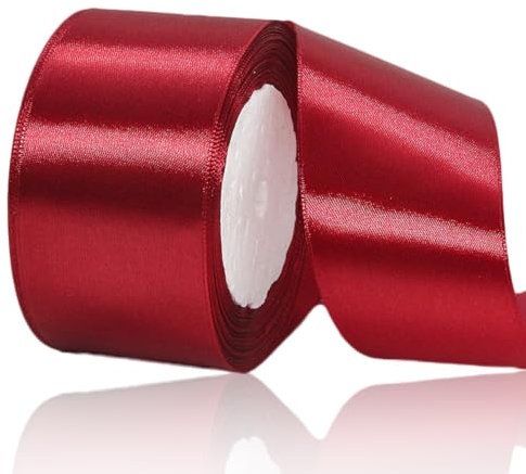 Satinband Weinrot 50mm Breit, 23 Meters Geschenkband Burgunder Satinbänder Stoff Schleifenband zum Geschenkverpackung, Weihnachten, Bastelarbeiten, Geburtstag und Hochzeitsdekoration