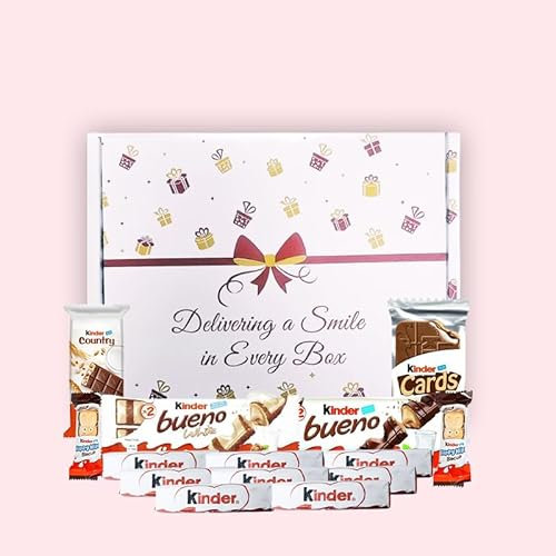 Premium Chocolate Gift Box Hamper – Assorted Treats | Letter Box Friendly | Ready-to-Gift Packaging | Fun for Everyone | Bueno, Kinder Happy Hippo, Kinder Card, Country, Bar