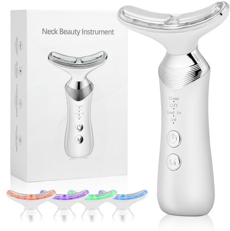 AOOWU Dispositivo di Bellezza Antirughe, 4 Modalità Massaggiatore Viso Elettrico Lifting Antirugh, 45±3°C Massaggio Viso EMS Microcorrente, Face Massager 5 Colori LED per Rassodante Facial Collo