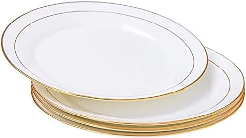New Bone China Dinner Set with Gold Rim 4 Pieces White Porcelain Plates Including Dessert Serving Lunch and Salad Plates
