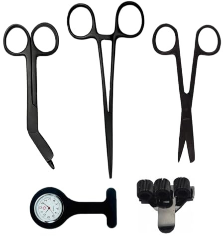 Krankenschwester Starter Pack Matte Black - 5-teilig - Verbandschere - Krankenschwester Scheren Set - Schere Krankenschwester - Erste-Hilfe-Schere - medizinische Schere - Köcher - Krankenschwester
