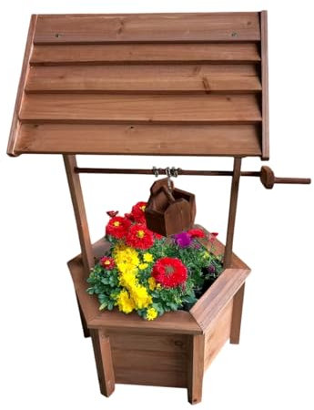 Wooden Garden Wishing Well - Fountain Barrel Waterfall Rustic Wood with Pump Garden Decor Ornament, Fountain Outdoor For Garden Plant - Wood Water Planter Decoration