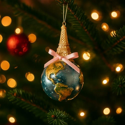 Weihnachtskugel Globus mit Eiffelturm, eine elegante und originelle Dekoration für einen Hauch von Reisen zu Ihrem Baum 15 cm - Varzi seit 1956