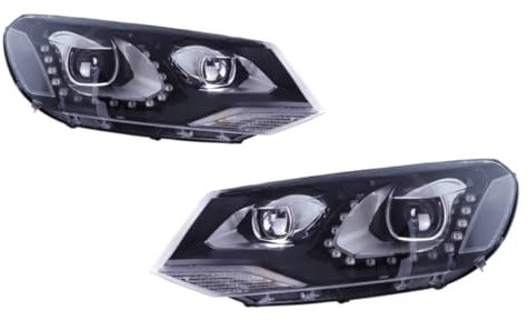 Styling Kompatibel Mit VW Touareg LED-Scheinwerfer 2011-2015 Touareg LED DRL Hid Option Scheinwerfer Angel Eye Bi Xenon Strahl Zubehör(Headlight Xenon)