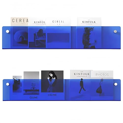 YQYphyllite 2 Stück Acryl regalZeitschriftenhalter wand,Wand-hängendes Bücherregal für die Ausstellung von Zeitschriften im Wohnzimmer-Büro mit Montagepaket (Blau, 40cm)
