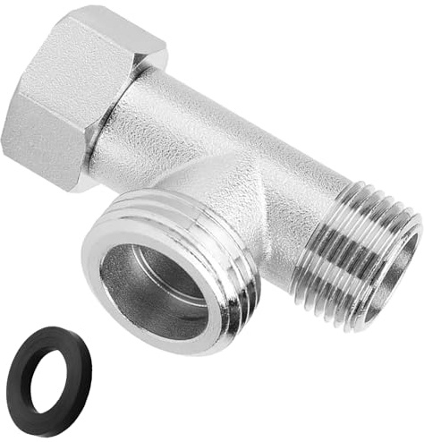 InYoHui 3-Wege-Ventil T-Stück aus Messing, 3/8 IG x 1/2 AG | Vernickelter Wasseranschluss T-Adapter, 180° drehbar. Für WC-Spülkasten, Waschmaschine & Brausearmatur. Sanitärverteiler.