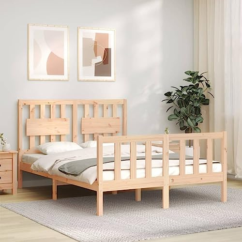 Bucmath Massivholzbett Kiefernholz, Doppelbett mit Lattenrost, 135x190 cm, Robustes Bettgestell für Schlafzimmer, unbehandeltes Holz, rustikales Design