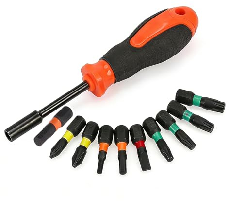 Uadme Tournevis à Cliquet 10 en 1 Multi-Embouts, Tournevis Porte Embout, Haute Dureté, PH1, PH2, H3, H4, H5, SL6, T15, T20, T25, T30, pour la Réparation et Quotidienne