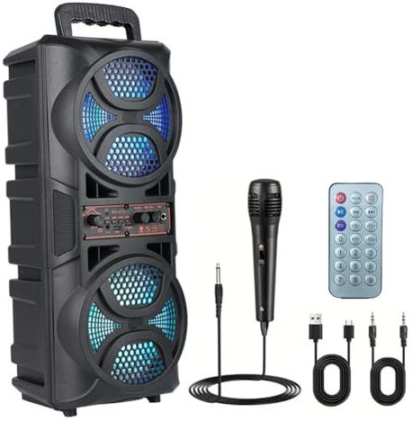 ALINUOYQ Bluetooth Speakers Large, Party Bluetooth Speaker for Party Home Camping Travel, Portable Bluetooth Speakers with Microphone Remote Control Charging Cable Audio Cable for USB Flash Drive