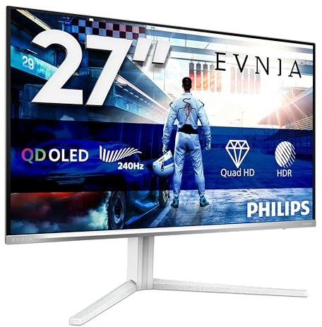 PHILIPS Evnia Gaming Monitor 27M2N6591L 27 pollici 2560x1440, WQHD, 240Hz, QD-OLED Panel, 0.03ms GtG, USB Hub Height Adjustment, (HDMI2x 2.1 DP 1x 1.4) HDR10, G-Sync Compatible, Bianco