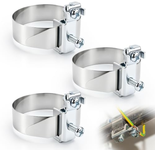 WPPQWP Fascetta di messa a terra e morsetto di messa a terra per tubi Ø 8-52 mm, fascetta per tubi di messa a terra in acciaio inox V2A, zincata galvanicamente, per protezione fulmine e fissaggio per