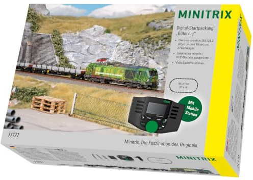 Minitrix 11171 Digital-Startpackung „Güterzug“ Spur N (1:160) – Diesellokomotive mit Sound, mfx & DCC Decoder, Mobile Station, LED-Lichtfunktionen, Güterzug-Set Epoche VI