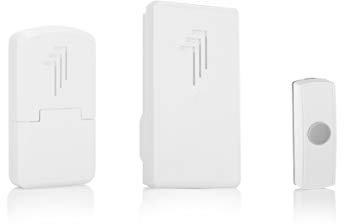 Byron DB312 Lot de 2 sonnettes sans fil alimentées par piles, prise et sonnette, portée de 30 m, son classique Ding Dong, blanc