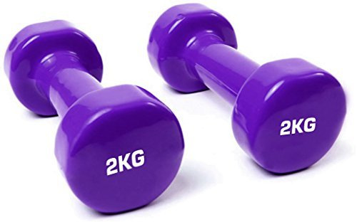 TNP Accessories Cast Iron Vinyl Lifting Dumbbell Training Set of Hand Weights Home Gym Exercise Pilates for Men or Women (Purple, 2kg (Pair))