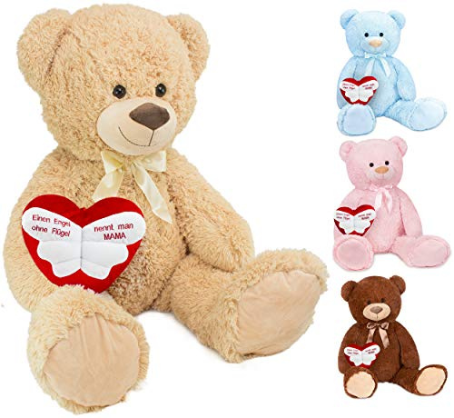 BRUBAKER XXL Teddybär 100 cm groß Beige mit 'Einen Engel ohne Flügel nennt Man Mama' Herz Plüschtier Kuscheltier