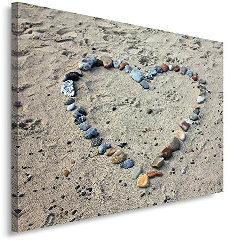 Feeby. Wandbild - 1 Teilig - 30x40 cm, Leinwand Bild Leinwandbilder Bilder Wandbilder Kunstdruck, HERZ, STRAND, BRAUN