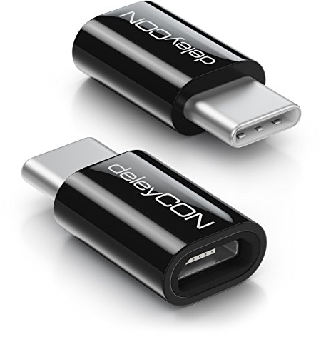 deleyCON 2 Stück USB-C Adapter - Micro-USB Buchse zu USB C Stecker - zum Laden & Synchronisieren für Apple Samsung Google Huawei Xiaomi Handy Smartphone Tablet Laptop Adapter - Schwarz