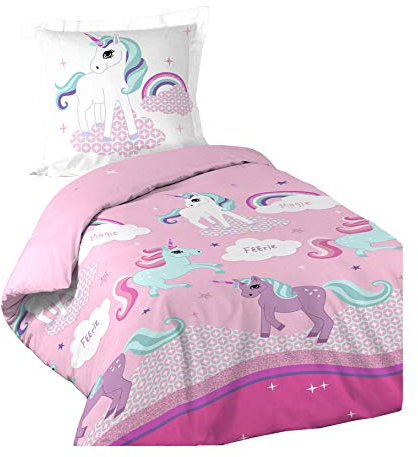 Dynamic24 2tlg. Mädchen Bettwäsche 140x200cm Einhorn Unicorn Baumwolle Bettdecke Bettgarnitur rosa