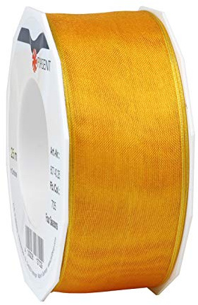 Präsent - Four Seasons Organza Wired Edge Ribbon Cabin Yellow 40 mm Width, 25 m Length