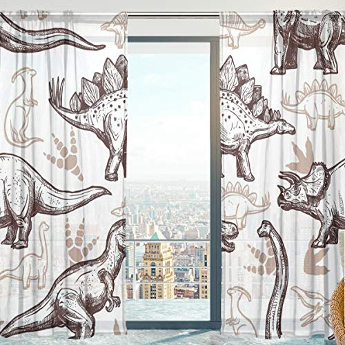 Mnsruu Fenstervorhänge, Jurassic Dinosaurier Weicher Tüll-Voile Vorhänge für Wohnzimmer Schlafzimmer 140 x 213 cm, 2 Paneele