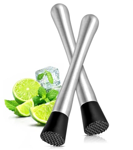 2 piezas de mortero de bar para cócteles – Mortero de cóctel de acero inoxidable de 8 pulgadas para limonada, suministros esenciales de barra y accesorios – triturador de limón y triturador de frutas