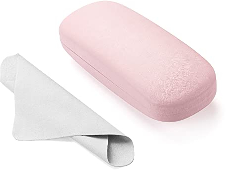 Marvolia Glasses Case Hard Shell Eyeglasses Case PU Leather Protective Case for Sunglasses Eyeglasses with Cleaning Cloth for Men Women - Pink