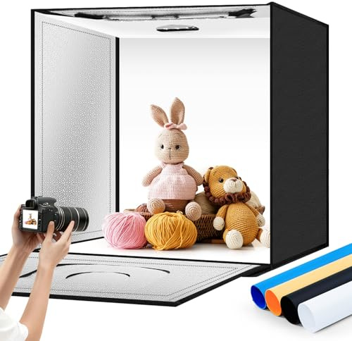 ZKEEZM Fotostudio-Lichtkasten, 50 x 50 cm, professionell, tragbar, faltbar, Tischfotografie, Lichtzelt mit einstellbarer Helligkeit, Fotoautomaten, mit 80 LED-Lichtern und 7 Farben Hintergründen