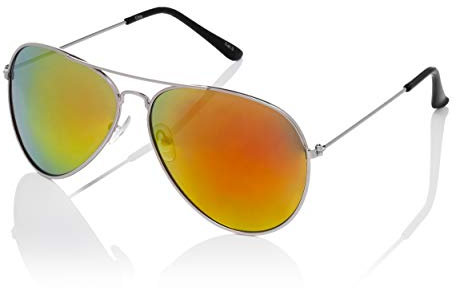 Ultra Pilot Sunglasses - Adults Silver Frame with Burnt Orange Lenses Mens and Womens Sunglasses Metal Framed Retro 80s Classic Style Sunglasses Women Men UV400 Protection Navigator Pilot Glasses