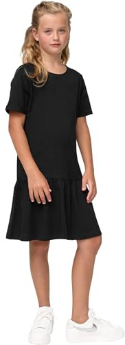 Urban Classics Mädchen Kleid Girls Valance Tee Dress, Sommer Volantkleid für Mädchen, Kurzarm, Black, 122/128