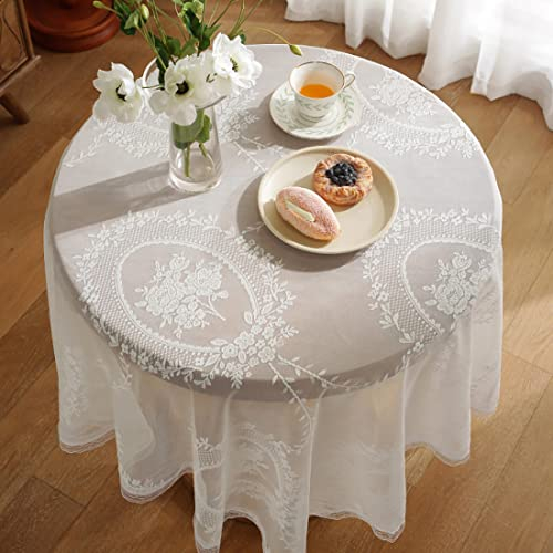 Spitze Tischdecke Weiß Spitzentischdecke Abwaschbar Tischdeko, Vintage Bestickte Spitzeauflage Mit Elegantes Blumenmuster, Rustikalen Stil Outdoor Tischdecke Für Hochzeit Party Gartendekoration