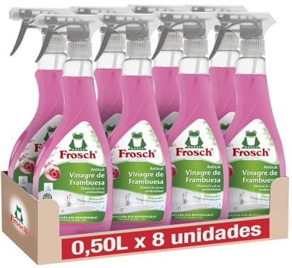 Frosch - Limpiador Antical Vinagre de Frambuesa, Elimina las Manchas de Cal y Suciedad del Baño, Eficacia desincrustante - Pack de 8 Unidades x 0,5 L