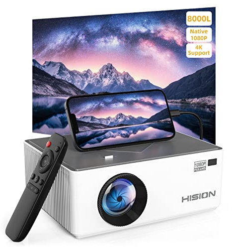 HISION 8000L - Proiettore video portatile per esterni da 1080p, per home theater 4K, compatibile con TV Stick, HDMI, VGA, USB, laptop, DVD, iOS e smartphone Android