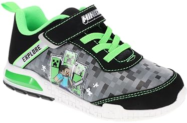 Minecraft Light-Up Steve & Creeper Sneakers for Little Kid/Big Kid Boys with Adjustable Strap Green/Black