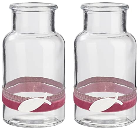 ZauberDeko Vase Glasvase Fisch Weiß Leinen Samt Rosa Tischdeko Kommunion Konfirmation 2 Stück