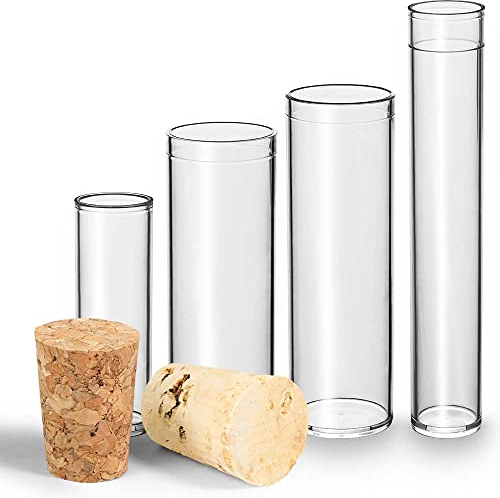 Tuuters 25x Kunststoff Reagenzgläser mit Korken Verschluss, kleine Geschenk-Verpackung Kunststoffröhrchen zum Hinstellen