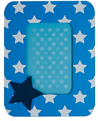Premier Housewares Kids Star Design Photo Frame | Rectangular Blue Kids Photo Frame with Star Motifs | Clear Glass Pane Kids Room Decor Frame | Children's Picture Frame