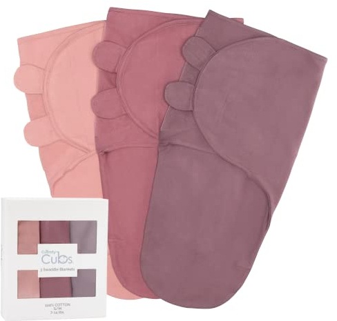 Comfy Cubs Easy Swaddle Blanket, 3 Pack - 100% Cotton Swaddle Set, Small for 0-3 Months Infants, Breathable and Durable Sleep Sack, Newborn Baby Gifts - Blush, Mauve, Mulberry