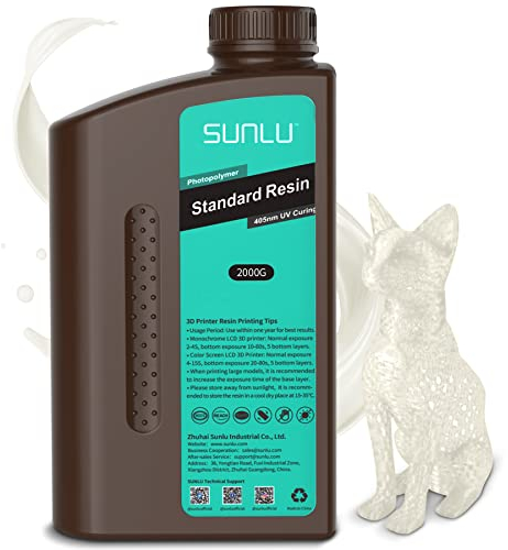 SUNLU 3D Drucker Resin 2KG, 405nm UV Härtendes Harz, Standard Photopolymer 3D Druck Resin für 4K/8K LCD/DLP/SLA Resin Drucker, Hohe Präzision, Niedrige Schrumpfung, Transparente 2000g