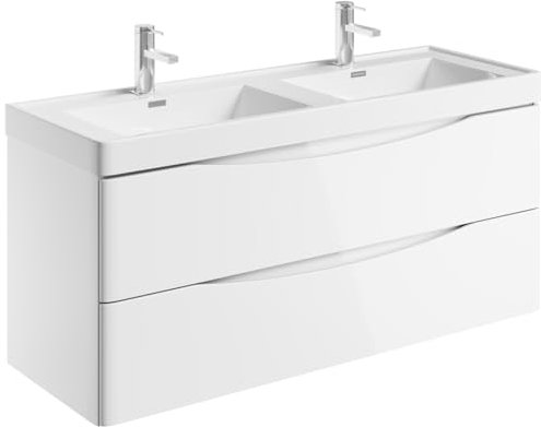 Eaton White Wall Hung Vanity Unit Includes White Double Resin Basin Bathroom Furniture Storage Unit 1200mm